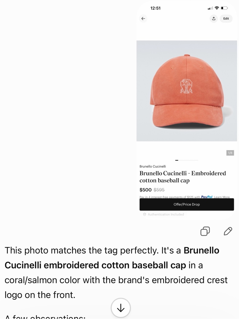 Brunello Cucinelli - Embroidered cotton baseball cap - Picture 10 of 10